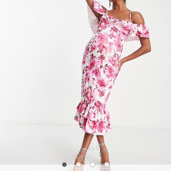 ASOS DESIGN Maternity ruffle midi dress pink floral print US 12 NWT NEVER WORN - Picture 3 of 7